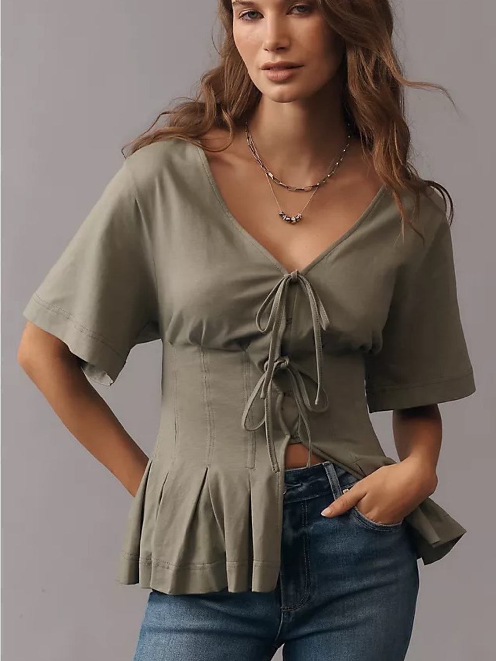 Anthropologie Waisted Short-Sleeve Tie-Front Tee